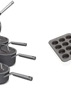 Ninja C39900 Foodi NeverStick Premium 16-Piece Cookware Set, Hard-Anodized & Oven Safe to 500°F, Slate Grey & B39010 Foodi NeverStick Premium 10-Piece Bakeware Sheet Set