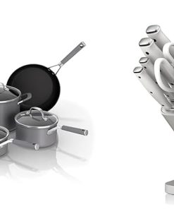 Ninja CW69010 NeverStick Comfort Grip 10-Piece Cookware Set, Nonstick, Durable, Scratch Resistant & K12007WHBN NeverDull 7-Piece Prep Knife System, Essential, High Carbon Stainless Steel