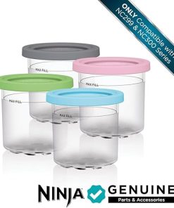 Ninja Creami Pints 4 Pack, Compatible with NC299AMZ & NC300s Series Creami Ice Cream Makers, Genuine Ninja Pint, BPA-Free & Dishwasher Safe, Color Lids, Clear/Grey/Lime/Pink/Aqua, XSKPLD4BCD​ 2
