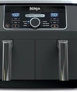 Ninja AD150 Foodi 8 Quart 6-in-1 DualZone 2-Basket Air Fryer with 2 Independent Frying Baskets, Match Cook & Smart Finish to Roast, Broil, Dehydrate & More for Quick, Easy Meals, Black (Renewed)