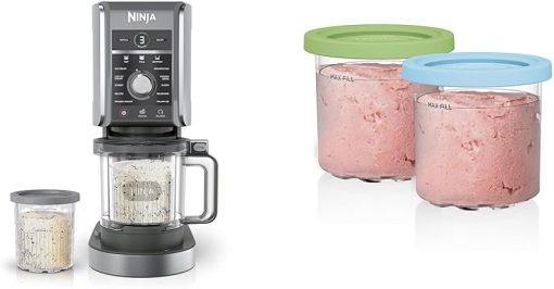Ninja NC501 CREAMi Deluxe 11-in-1 Ice Cream & Frozen Treat Maker & More, 11 Programs & XSKPLID2CD Pints 2 Pack, Compatible with NC299AMZ & NC300s Series Creami Ice Cream Makers