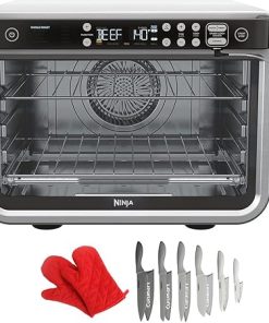 Ninja DT2550 Foodi 10-in-1 Smart XL Air Fry Oven (Renewed) Bundle with Deco Chef Pair of Red Heat Resistant Oven Mitt and Cuisinart Advantage 12-Piece Gray Knife Set with Blade Guards