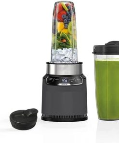 Ninja BN401-A Nutri Pro Compact Personal Blender, Auto-iQ Technology, 1100-Peak-Watts, for Frozen Drinks, Smoothies, Sauces & More, With To-Go Cups & Spout Lids, Gray