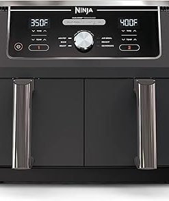 Ninja DZ201 Foodi 6-in-1 2-Basket Air Fryer with DualZone Technology, 8-Quart Capacity -Dark Grey Stainless- (Renewed)