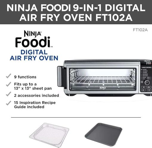 Ninja Foodi 9-in-1 Digital Oven Air Fry, Air Roast/ Broil, Bake, Bagel, Toast, Dehydrate, Keep Warm, and Reheat - Stainless Steel - Image 2