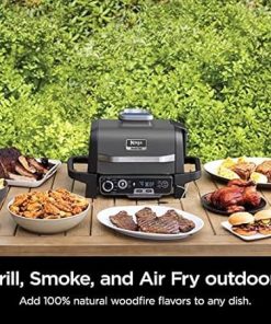 Ninja OG751BRN Woodfire Pro Outdoor Grill and Smoker with Built in Thermometer, 7 in 1 Master Grill, Grey, Electric, with XSKCOVER Cover + XSKOP2RL All Purpose Blend Pellets+XSKUNSTAND Stand 2