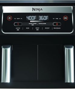 Ninja DZ090 Foodi 6 Quart 5-in-1 DualZone 2-Basket Air Fryer with 2 Independent Frying Baskets, Match Cook & Smart Finish to Roast, Bake, Dehydrate & More for Quick Snacks & Small Meals, Black