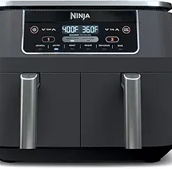 Ninja DZ201 Foodi 6-in-1 2-Basket Air Fryer with DualZone Technology, 8-Quart Capacity, and a Dark Grey Stainless Finish (Dark Grey Stainless) (Renewed)