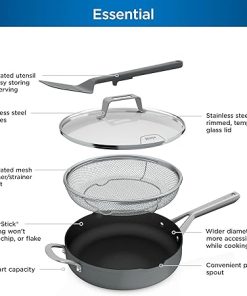 Ninja Foodi NeverStick Oven Safe Pan with Lid, Mesh Strainer, & Spatula, 4 Quart, Sea Salt Grey 2