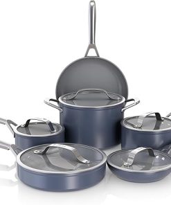 Ninja Ceramic Pro 11-Piece Cookware Set, Non-Stick Pots & Pans Set with Glass Lids, PTFE Free, Ceramic Coated, Oven Safe, All Stovetops & Induction Compatible, Midnight Blue, CW39011MM