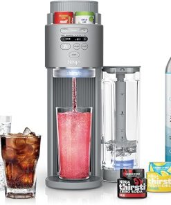 Ninja Thirsti Max Custom Hydration System, Soda Maker, Sparkling Water Maker, Custom Still & Sparkling Drinks, Compact Design, With 60L CO₂ Cylinder & Flavored Water Drops, Silver WC2002