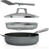 Ninja Foodi NeverStick Oven Safe Pan with Lid, Mesh Strainer, & Spatula, 4 Quart, Sea Salt Grey