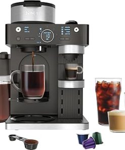 Ninja CFN602 Espresso & Coffee Barista System with Ristretto Function, Single-Serve Coffee, Compatible with Nespresso Capsule, 12-Cup Carafe, Built-in Frother, Cappuccino & Latte Maker (Renewed)