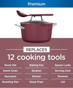 Ninja CW202RD Foodi NeverStick PossiblePot, Premium Set with 7-Quart Capacity Pot, Roasting Rack, Glass Lid & Integrated Spoon, Nonstick, Durable & Oven Safe to 500°F, Cherry Tart 2
