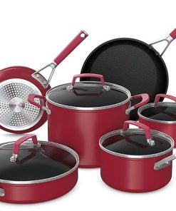 Ninja C29500 Foodi NeverStick Vivid 10-Piece Cookware Set with Lids, Nonstick, Durable & Oven Safe to 400°F, Cool-Touch Handles, Crimson Red