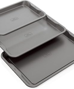 Ninja B33003 Foodi NeverStick Premium 3-Piece Baking Sheet Set, Nonstick, Oven Safe up to 500⁰F, with 9 x 13 inch Sheet, 10 x 15 inch Sheet & 11 x 17 inch Sheet, Dishwasher Safe, Grey