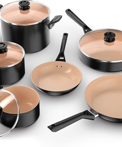 Ninja Pots and Pans Set Non Stick | Extended Life Select Ceramic Cookware Set | 10-Piece Nonstick | PFOA Free | Oven Safe to 350°F | Induction Compatible | CK89010BF