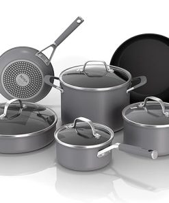 Ninja CW69010 NeverStick Comfort Grip 10-Piece Cookware Set, Nonstick, Durable, Scratch Resistant & K12007WHBN NeverDull 7-Piece Prep Knife System, Essential, High Carbon Stainless Steel 2
