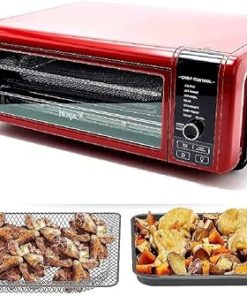 Ninja SP101 8-in-1 Air Fry Large Toaster Oven Flip-Away for Storage Dehydrate Keep Warm 1800w XL Capacity (Renewed) RED