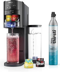 Ninja Thirsti Drink System, Soda Maker, Create Unique Sparkling & Still Drinks, Personalize Size & Flavor, Carbonated Water Machine, 60L CO2 Cylinder & Variety of Flavored Water Drops, Black WC1001