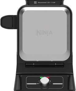 Ninja BW1000C Belgian Waffle Maker, Nonstick, 5 Shade Settings, Easy to Clean, Black/Silver, 12 inch