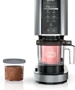 Ninja NC301 CREAMi Ice Cream Maker, for Gelato, Mix-ins, Milkshakes, Sorbet, Smoothie Bowls & More, 7 One-Touch Programs, with (2) Pint Containers & Lids, Compact Size, Perfect for Kids, Silver