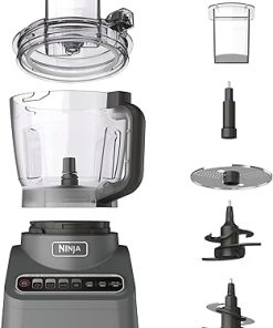Ninja Food Processor, Professional Plus, 1000 Peak Watts, 4 Functions for Chopping, Slicing, Purees & Dough with 9-Cup Processor Bowl, 3 Blades, Food Chute & Pusher, Silver, BN601