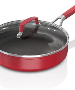 Ninja C20130 Foodi NeverStick Vivid 3-Quart Sauté Pan with Glass Lid, Nonstick, Durable & Oven Safe To 400°F, Cool-Touch Handles, Crimson Red