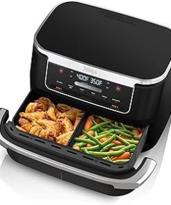 Ninja DZ071 Foodi 6-in-1 DualZone FlexBasket Air Fryer with 7-QT MegaZone & Basket Divider, Large Proteins & Full Meals, Smart Finish Cook 2 Foods 2 Ways, Large Capacity, Air Fry, Bake & More, Black (Renewed)