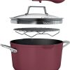 Ninja CW202RD Foodi NeverStick PossiblePot, Premium Set with 7-Quart Capacity Pot, Roasting Rack, Glass Lid & Integrated Spoon, Nonstick, Durable & Oven Safe to 500°F, Cherry Tart