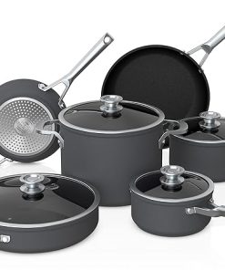 Ninja NeverStick Premium 10 Piece Pots & Frying Pans Set, with Glass Lids, Nesting, Hard Anodized, Kitchen Cookware Sets Nonstick, Durable & Oven Safe to 500°F, Slate Grey, C59500 2