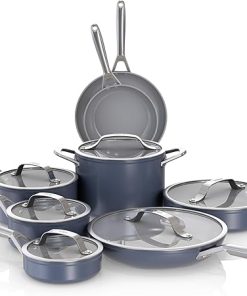 Ninja Ceramic Pro 14-Piece Cookware Set, Non-Stick Pots & Pans Set with Glass Lids, PTFE Free, Ceramic Coated, Oven Safe, All Stovetops & Induction Compatible, Midnight Blue, CW39014MM