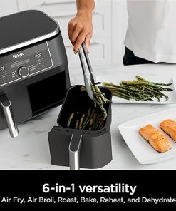 Ninja AD150 Foodi 8 Quart 6-in-1 DualZone 2-Basket Air Fryer with 2 Independent Frying Baskets, Match Cook & Smart Finish to Roast, Broil, Dehydrate & More for Quick, Easy Meals, Black (Renewed) 2