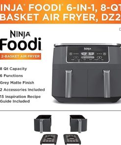 Ninja DZ100 Foodi 4-in-1, 8-qt., 2-Basket Air Fryer with DualZone Technology (Renewed), DZ100 8-qt BLACK 2