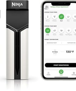 Ninja Meat Thermometer ProChef Wireless Probe for Indoor & Outdoor Air Fryer, Grill, Cooking, Smoker, Oven, Roaster, Long Range Bluetooth App Connection, Flareup Resistant, Waterproof, US Only, WP100
