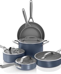 Ninja Ceramic Pro 10-Piece Cookware Set, Non-Stick Pots & Pans Set with Glass Lids, PTFE Free, Ceramic Coated, Stove to Oven Safe, All Stovetops & Induction Compatible, Midnight Blue, CW39010MM