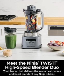 Ninja SS150 TWISTi Blender DUO, High-Speed 1500 WP Smoothie Maker & Nutrient Extractor* 3 Functions Smoothie, Frozen Drinks & Bowls, smartTORQUE, 34-oz. Pitcher & 18-oz. To-Go Cup, Cloud Silver 2