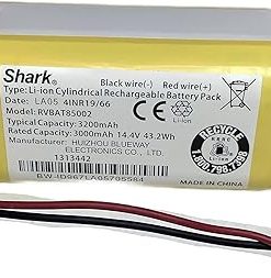 Ninja Genuine Shark 14.4V 3000mA 43.2Wh Li-ion Cylindrical Rechargeable Battery RVBT85002 for ION IQ AI Robot Vacuum, 2-pin Yellow