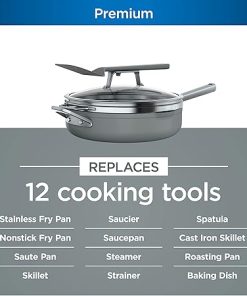 Ninja Foodi NeverStick 4 Quart Pan with Lid, Strainer, & Spatula, Oven Safe, Sea Salt Grey 2
