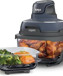 Ninja Crispi Air Fryer, Microwave, Freezer & Dishwasher Safe, Non Toxic Glass Portable Cooking System, 4 QT & 6 Cup Glass Containers with Storage Lids, Easy Meals, Air Fry, Bake, & More Grey, FN101CGY