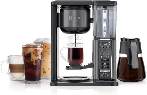 Ninja Specialty Coffee Maker, Hot & Iced Coffee, 6 Brew Styles, 8 Sizes, Small Cup to Travel Mug, 10-Cup Carafe, Fold-Away Frother, Permanent Filter, Removable Reservoir, Stainless Black, CM405A