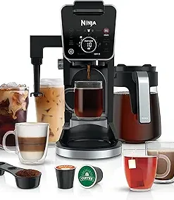 Ninja CFP301 DualBrew Pro Specialty 12-Cup Drip Maker with Glass Carafe, Single-Serve for Coffee Pods or Grounds, with 4 Brew Styles, Frother & Separate Hot Water System, Black (Renewed)