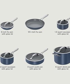 Ninja Ceramic Pro 11-Piece Cookware Set, Non-Stick Pots & Pans Set with Glass Lids, PTFE Free, Ceramic Coated, Oven Safe, All Stovetops & Induction Compatible, Midnight Blue, CW39011MM 2