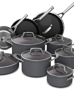 Ninja Cookware, Ninja NeverStick Professional, 16-Piece Pots and Pans Set, Non Stick Frying Pans, Kitchen Essentials, Stock Pot, Sauce Pan, Glass Lids, Saute Pan, All Stovetops, Black, C39900