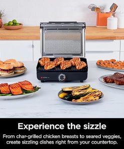 Ninja GR100 Sizzle Smokeless Indoor Grill with Nonstick Grill Plate, Dishwasher-Safe Removable Mesh Lid, 500F Max Heat, Even Edge-to-Edge Cooking, Black (Renewed) 2