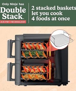 Ninja DoubleStack XL 2-Basket Air Fryer, Smart Cook System, DoubleStack Technology Cooks 4 Foods at Once, 10 QT, 6-in-1, Air Fry, Broil, Bake, Easy Meals, Easy Clean,Grey, SL401 (Renewed) 2
