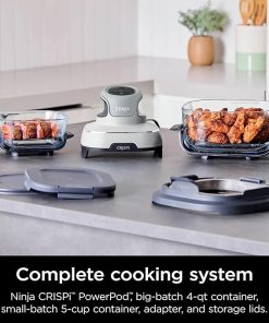 Ninja FN100WH Crispi Air Fryer, Microwave, Freezer & Dishwasher Safe, Non Toxic Glass Portable Cooking System, 4 QT & 5 Cup Glass Containers with Storage Lids, Easy Meals, White (Renewed) 2