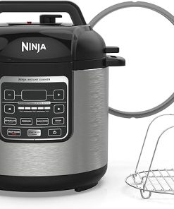 Ninja Instant, 1000-Watt Pressure, Slow, Multi Cooker, and Steamer with 6-Quart Ceramic Coated Pot & Steam Rack (PC101), Si, Black/Silver