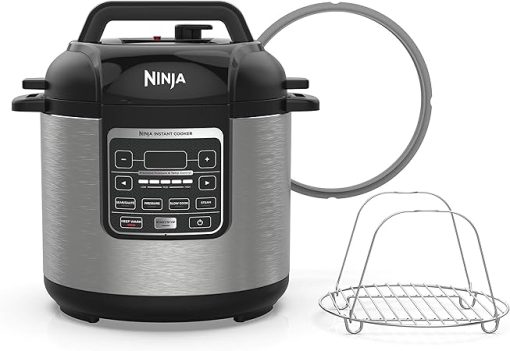 Ninja Instant, 1000-Watt Pressure, Slow, Multi Cooker, and Steamer with 6-Quart Ceramic Coated Pot & Steam Rack (PC101), Si, Black/Silver