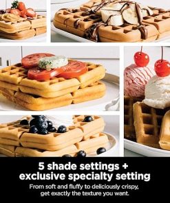 Ninja BW1001 NeverStick PRO Belgian Waffle Maker, Vertical Design, 5 Shade Settings, with Precision-Pour Cup & Chef-curated Recipe Guide, Black & Silver 2